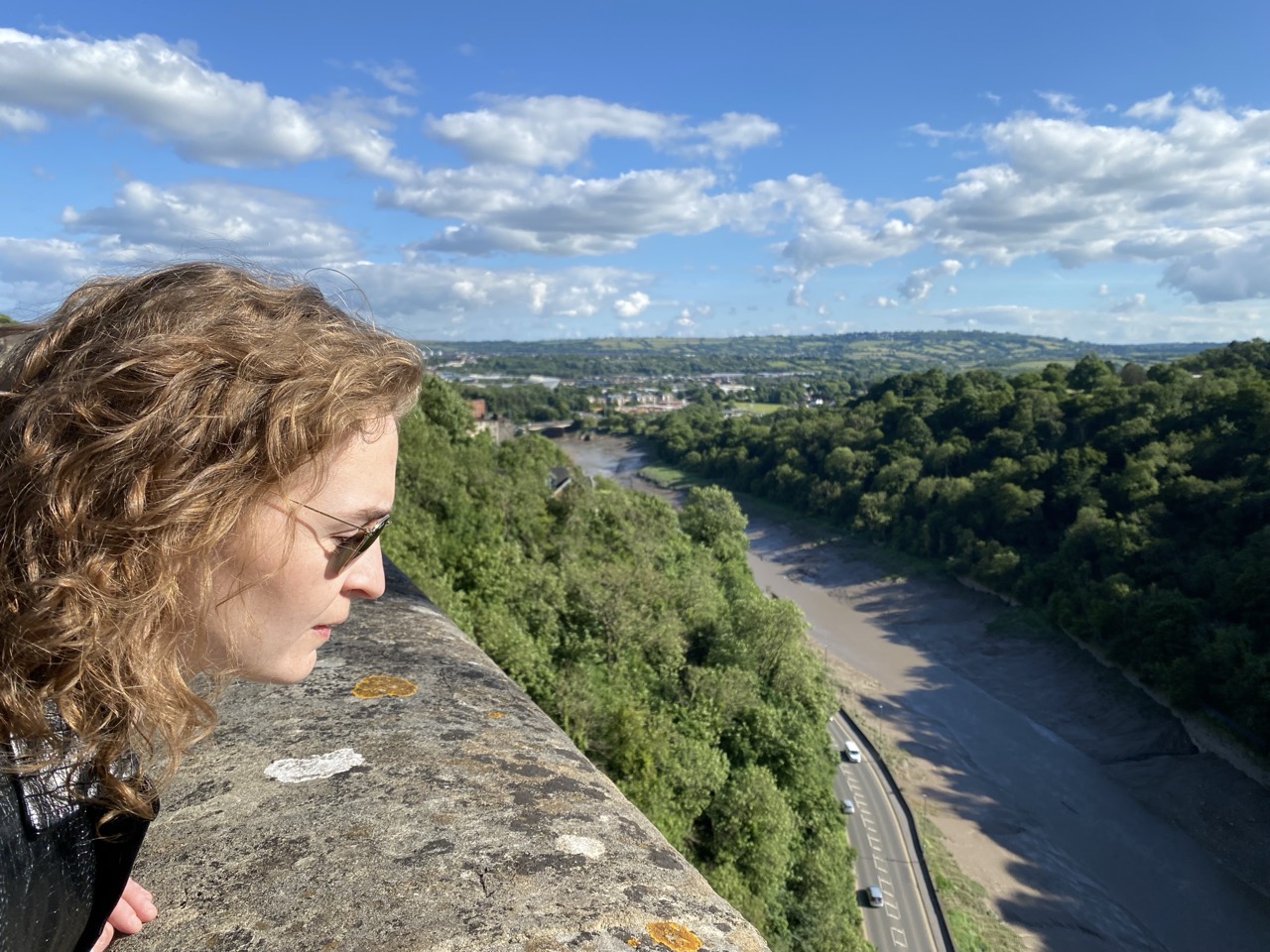 Lucy looking down to the Avon from the suspension bridge.