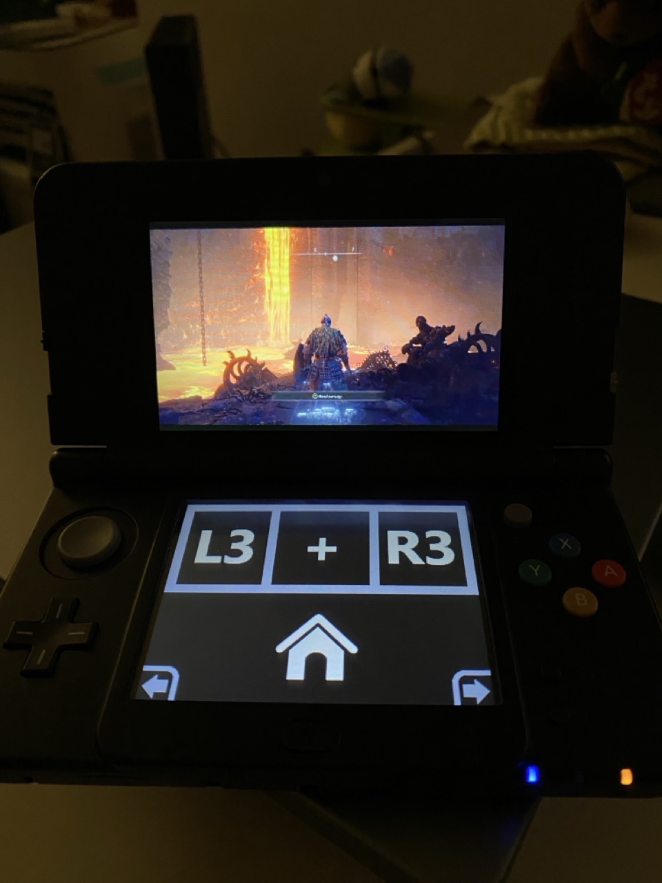 A photo of Elden Ring being streamed to a 3DS via Moonlight.