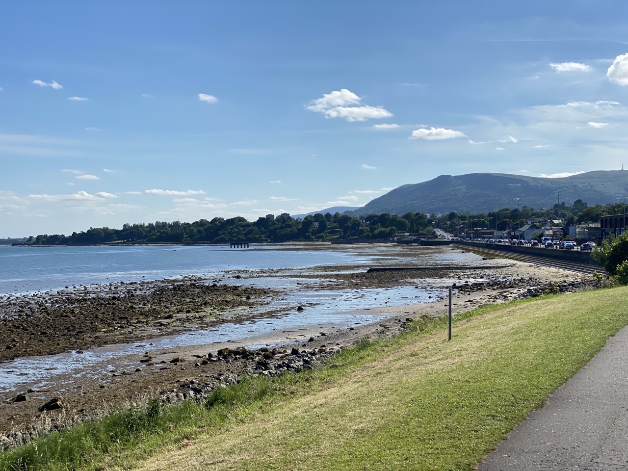 A view up Belfast Lough towards Belfast. Cave Hill is in the background.