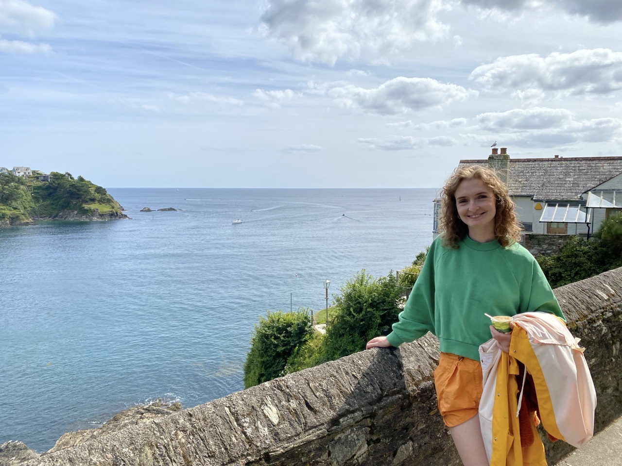 Lucy overlooking the bay at Fowey.