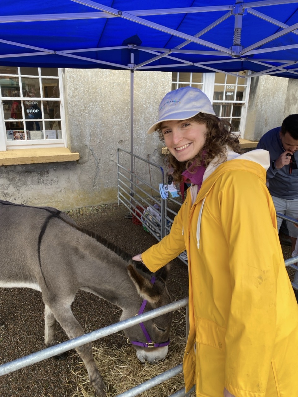 Lucy with a donkey (left)