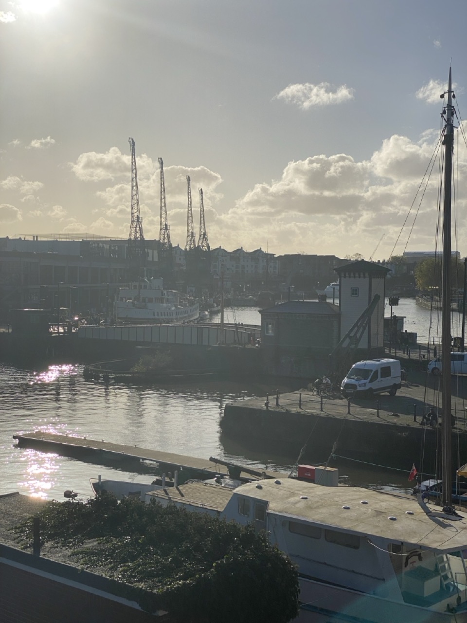 The view out over Bristol harbour in the late autumn sun.