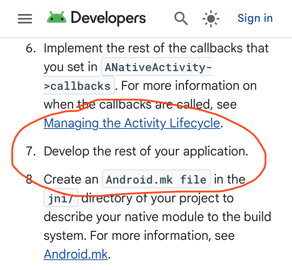 Some guidance from the android docs saying ‘develop the rest of your application’