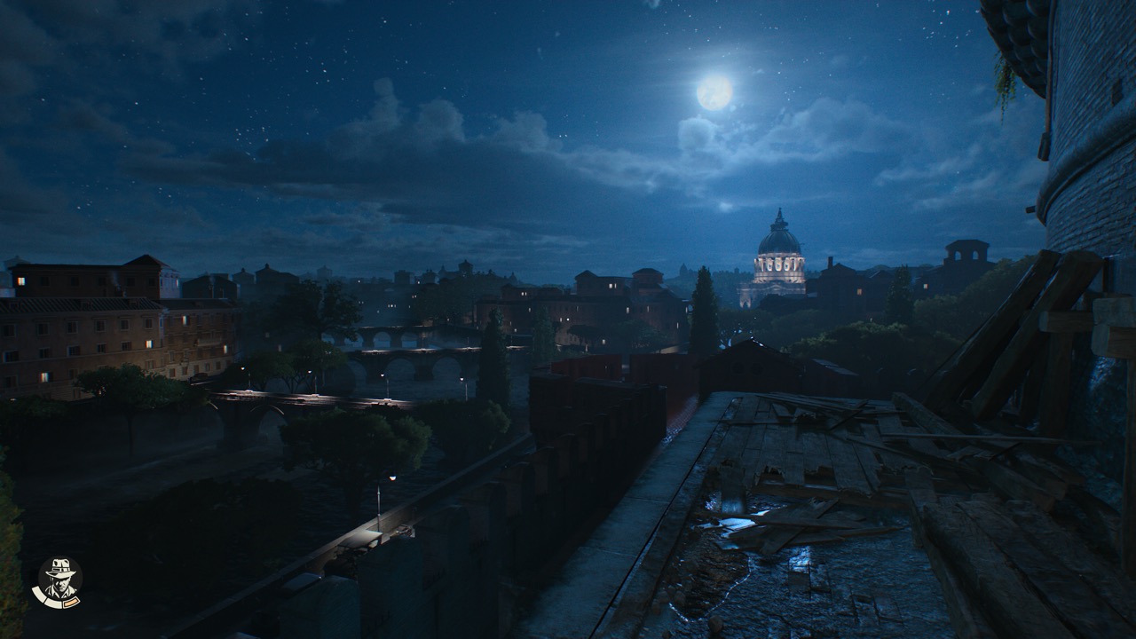 A screenshot of the Indiana Jones game showing Rome at night