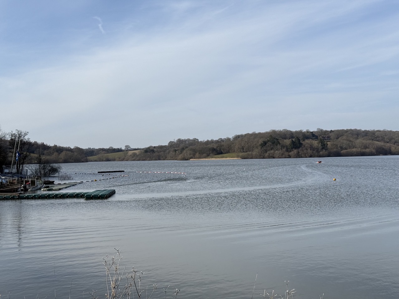 A shot over the reservoir with a blue sky