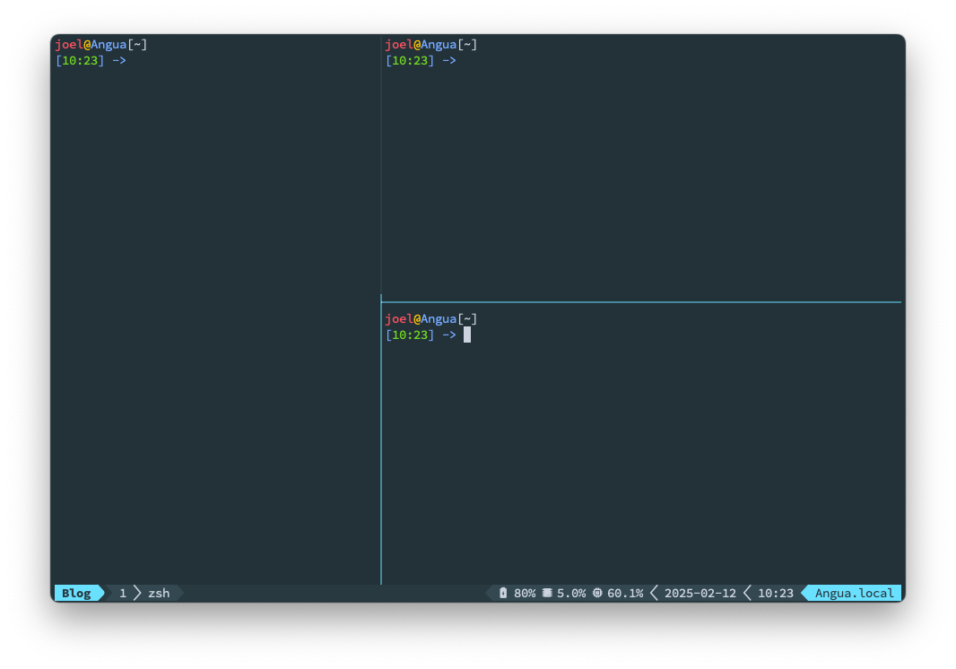 A screenshot of tmux running in iTerm2